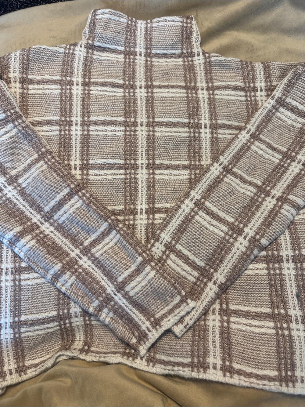 Rachel Zoe Cream and Light Brown Knit Crewneck Sweater